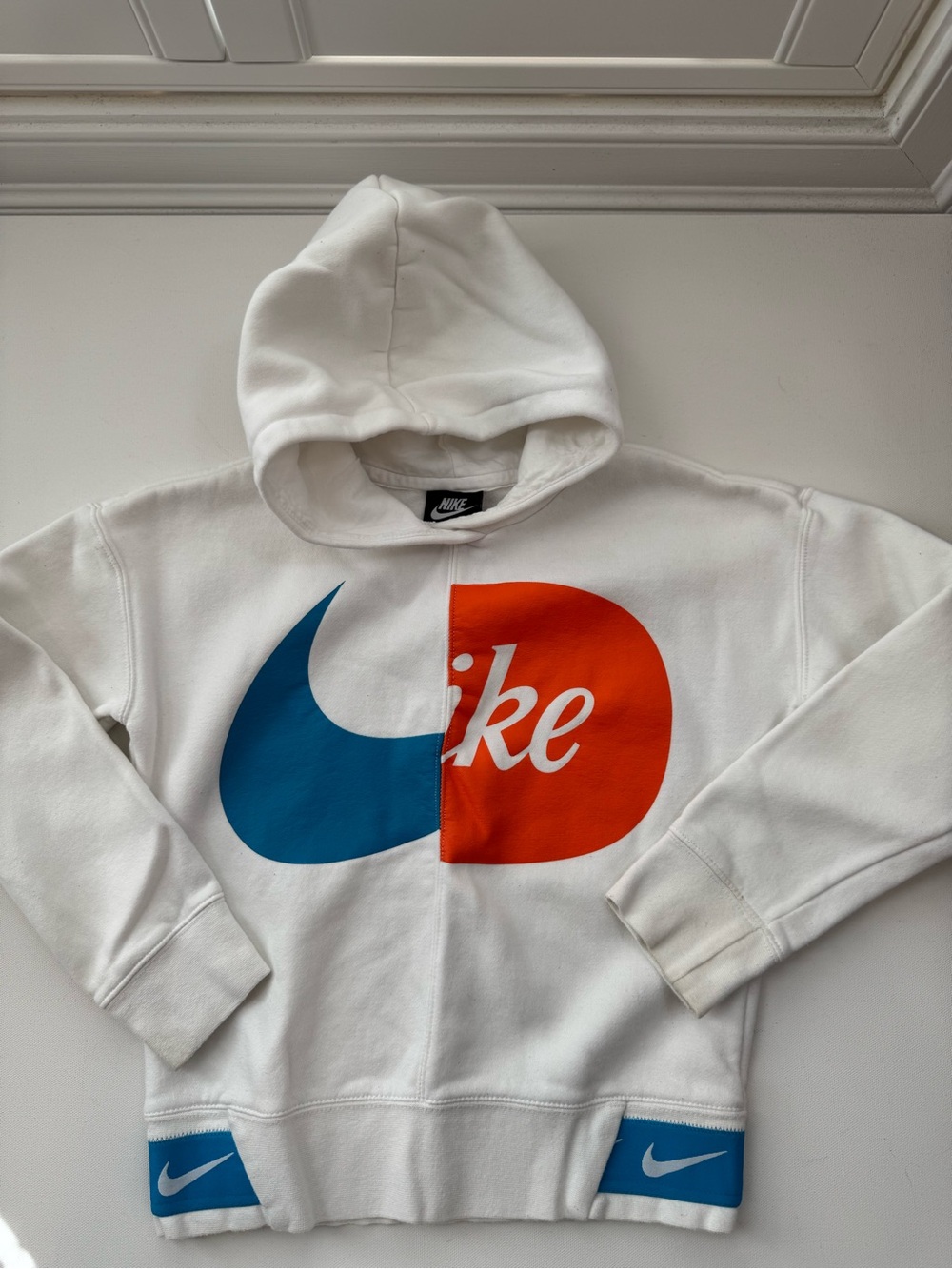 Nike Big Kids Split Logo Graphic Hoodie White Blue Orange Size Large